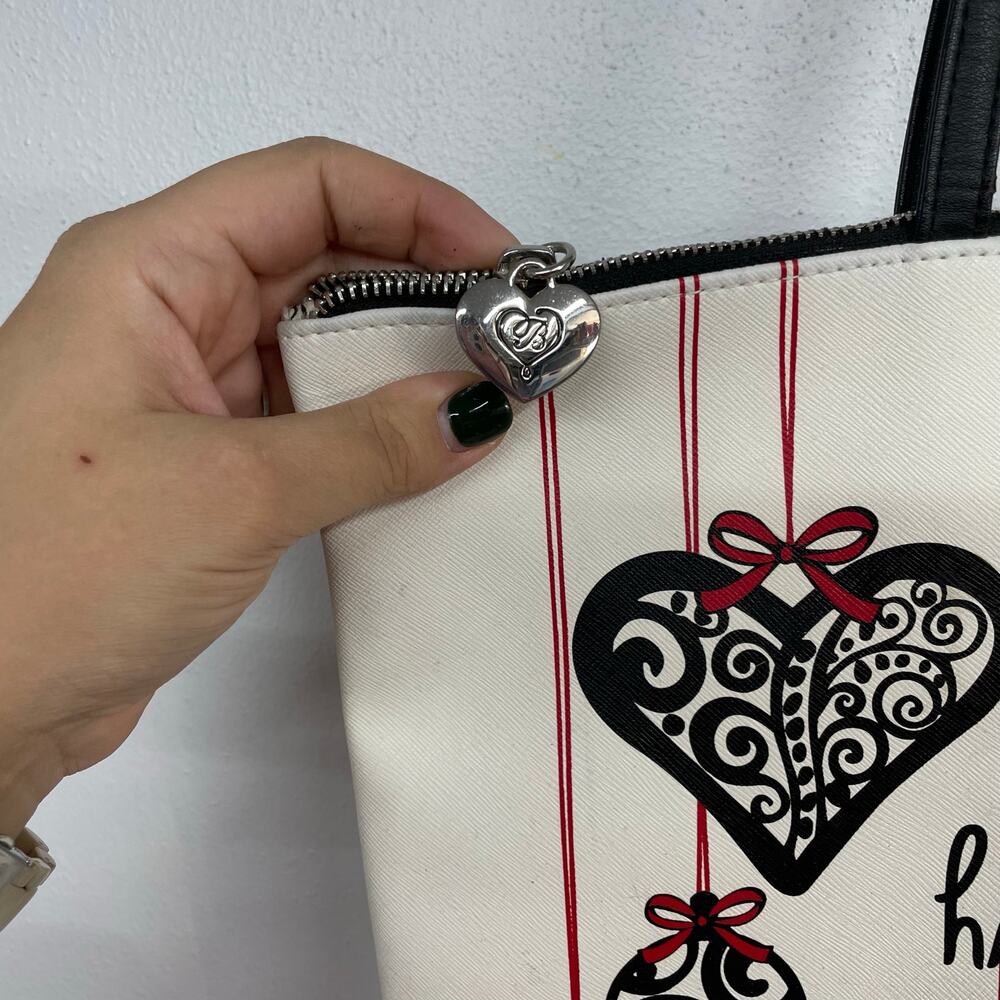 Brighton Holiday Tote Large White Bag w/ Heart Charm Ornaments Peace, Joy, Love - Picture 4 of 8